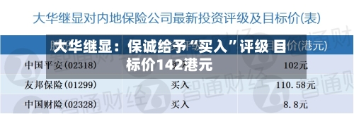 大华继显：保诚给予“买入”评级 目标价142港元