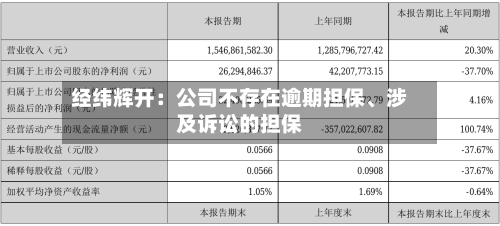 经纬辉开：公司不存在逾期担保、涉及诉讼的担保